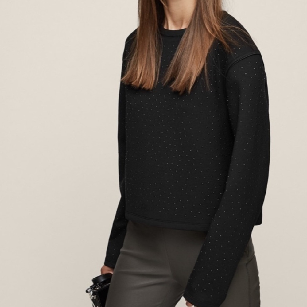 Reiss Leia Crystal Studded Cropped Sweatshirt